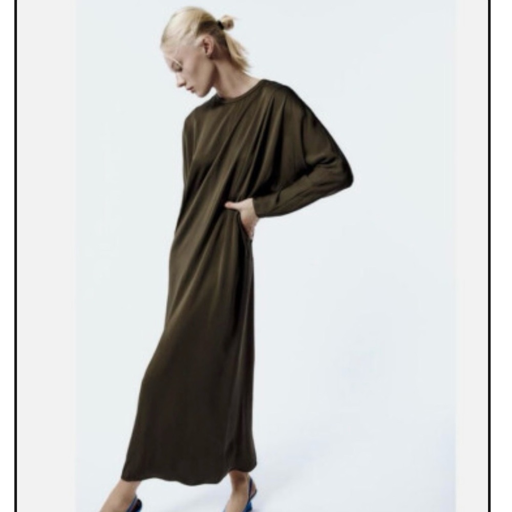 New Zara Elegant Olive dark Green Maxi Dress